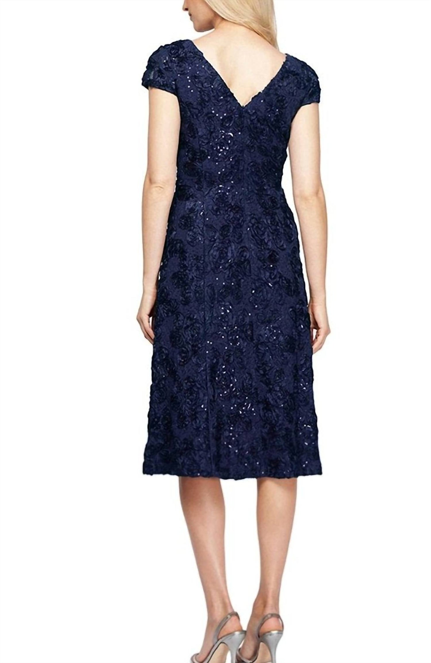 Alex Evenings - Cap Sleeve Rosette Lace Dress