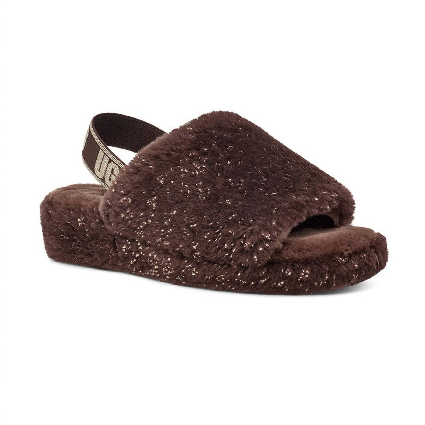Ugg - महिलाओं के फ़्लफ़ ये मेटैलिक स्पार्कल सैंडल