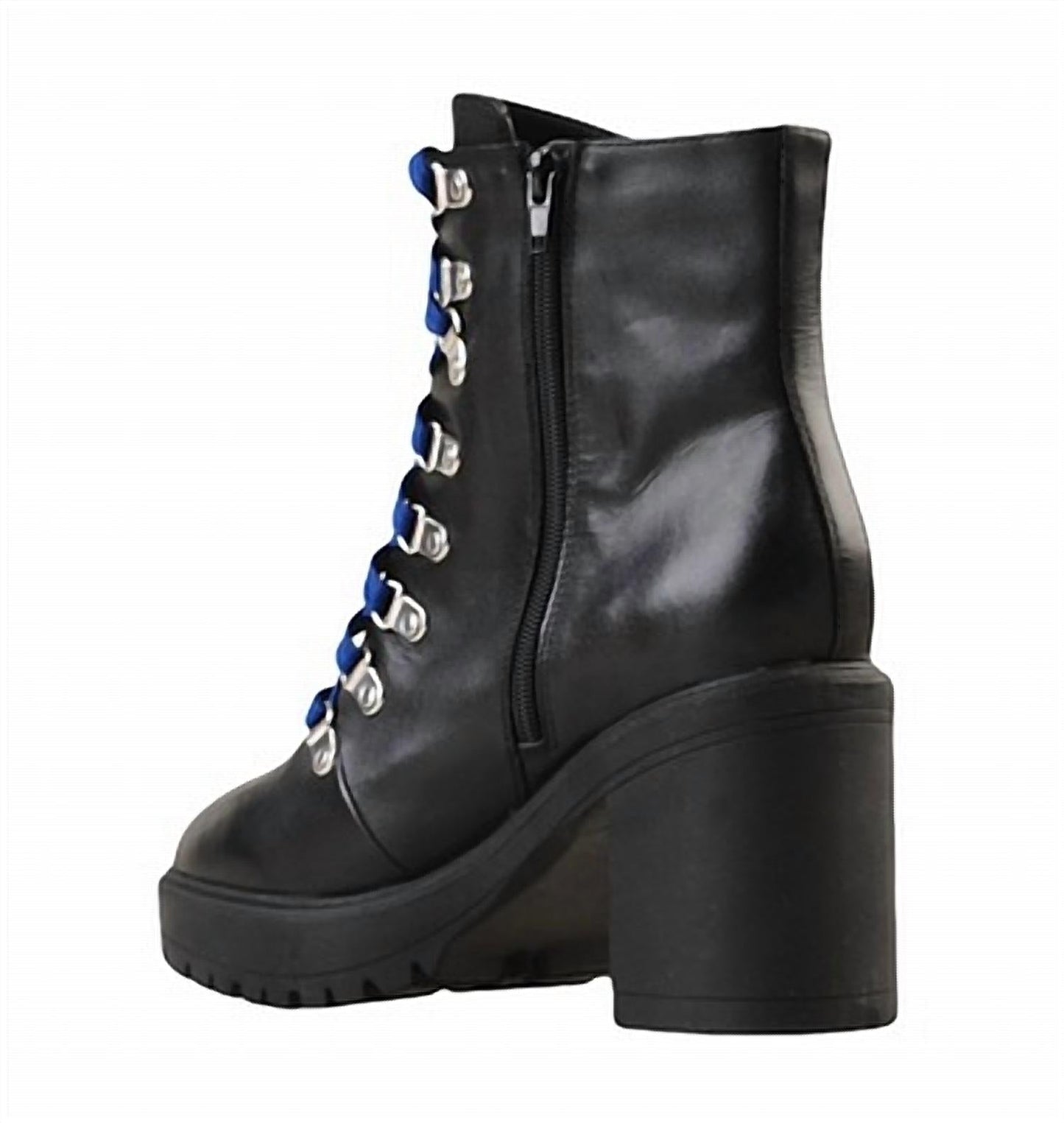 Steve Madden - Women's Leather Stacked Heel Platform Hiker Lace Up Side Zip Bootie