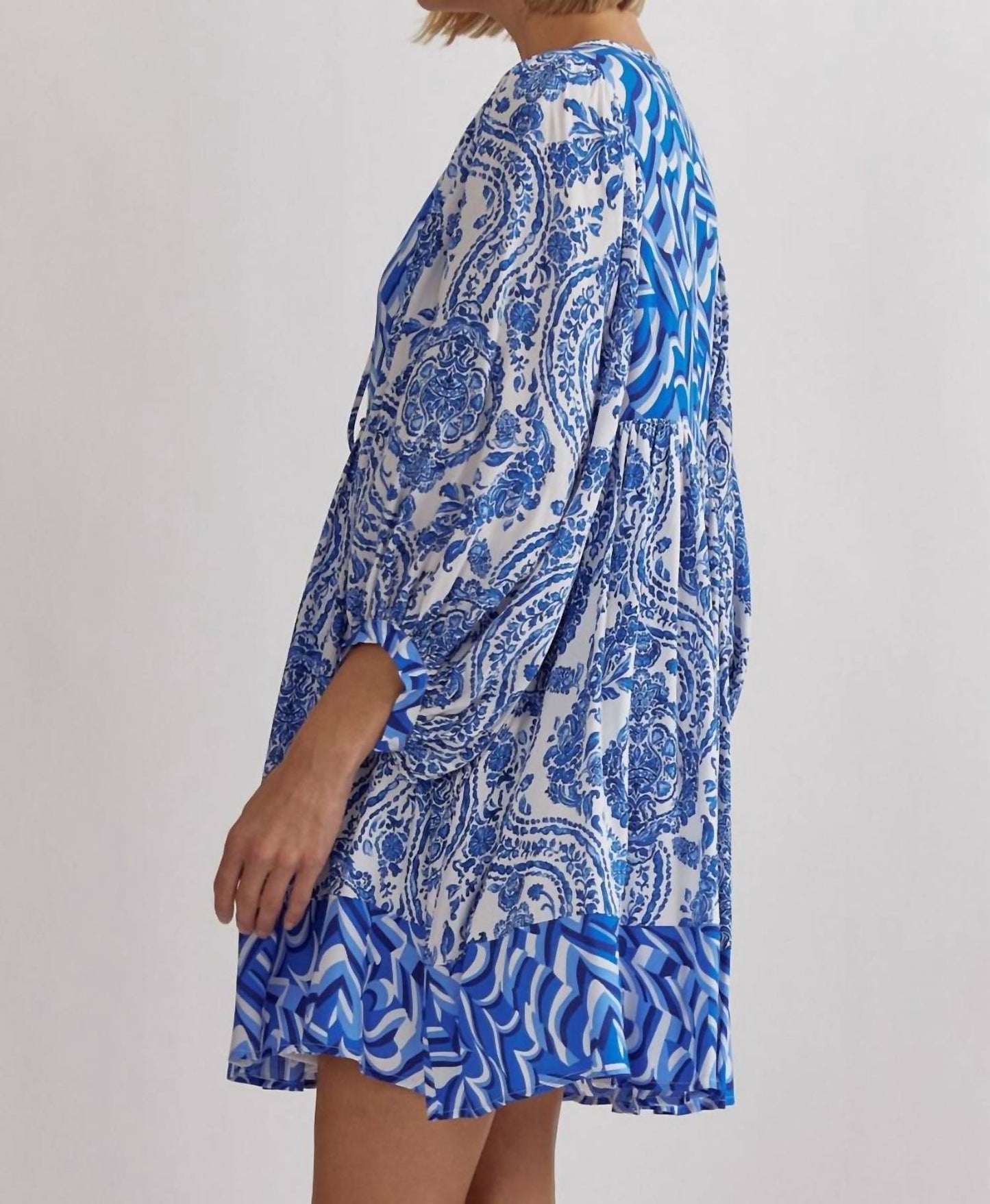Entro - Regal Bliss Paisley Mixed Print Baby Doll Dress