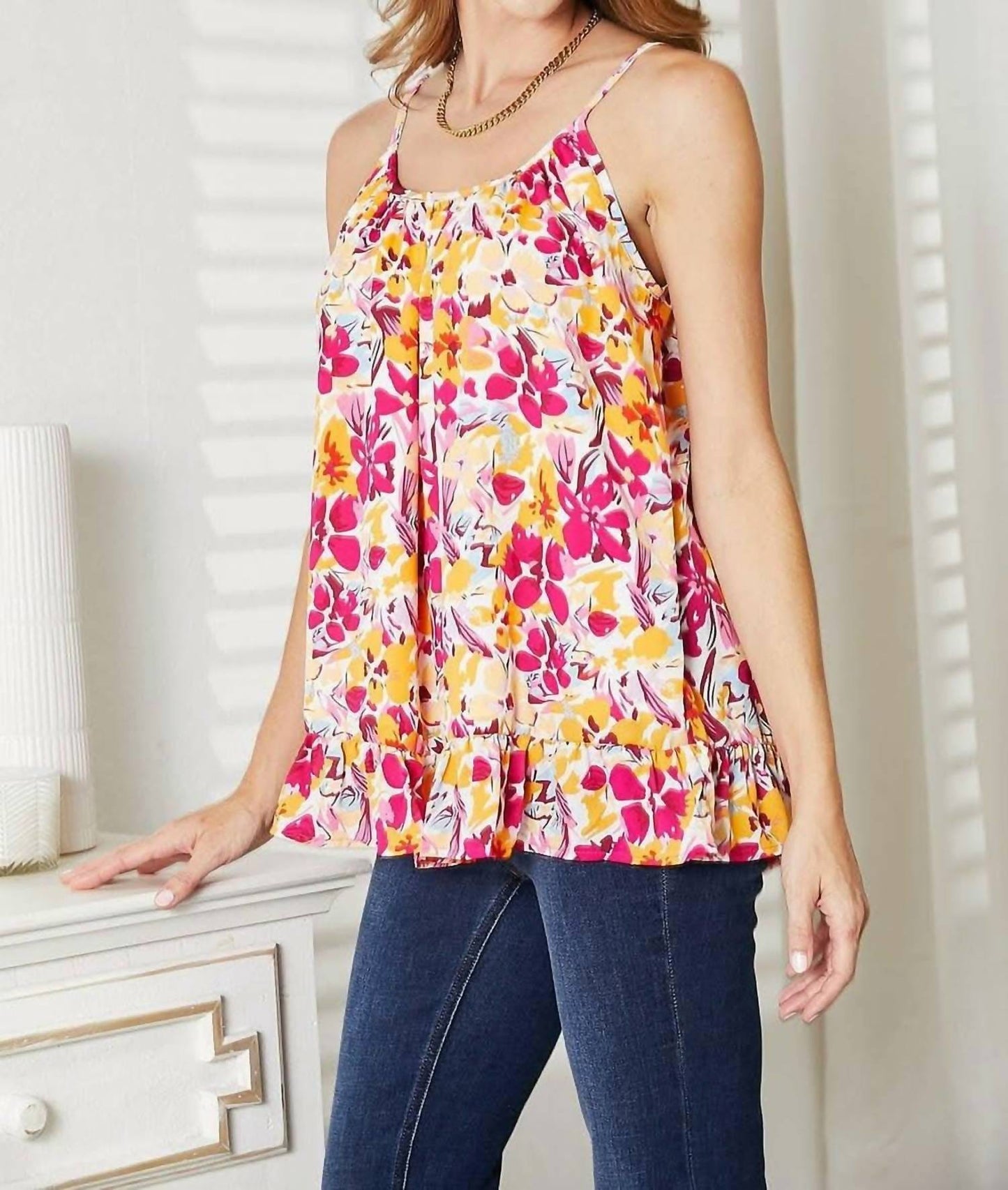 Double Take - Floral Ruffle Hem Top