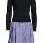 1901 - Poplin Cable Knit Sweater Top Striped Button Down Dress