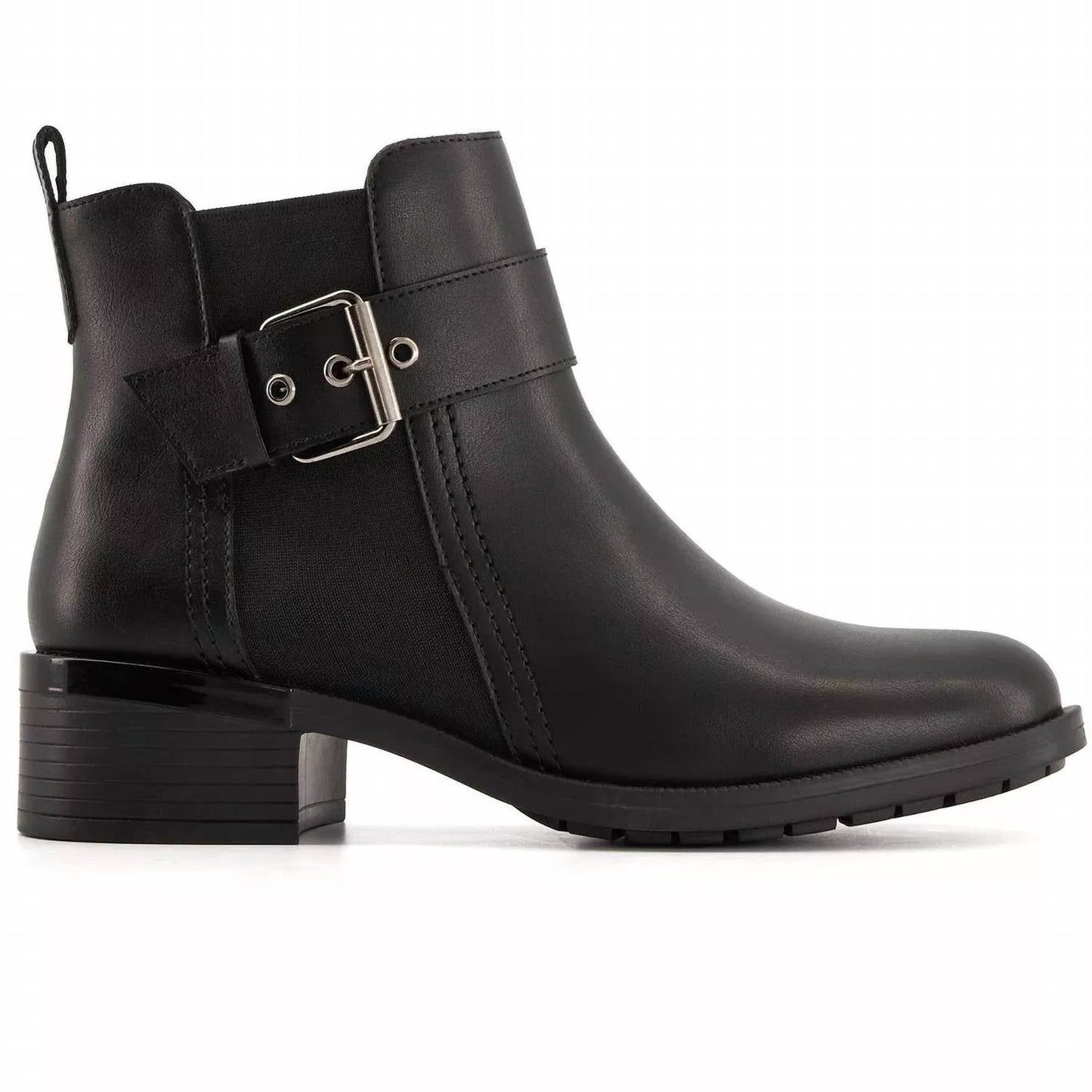 Andrea - Women's Leather Booties With Elastic Side and Buckle