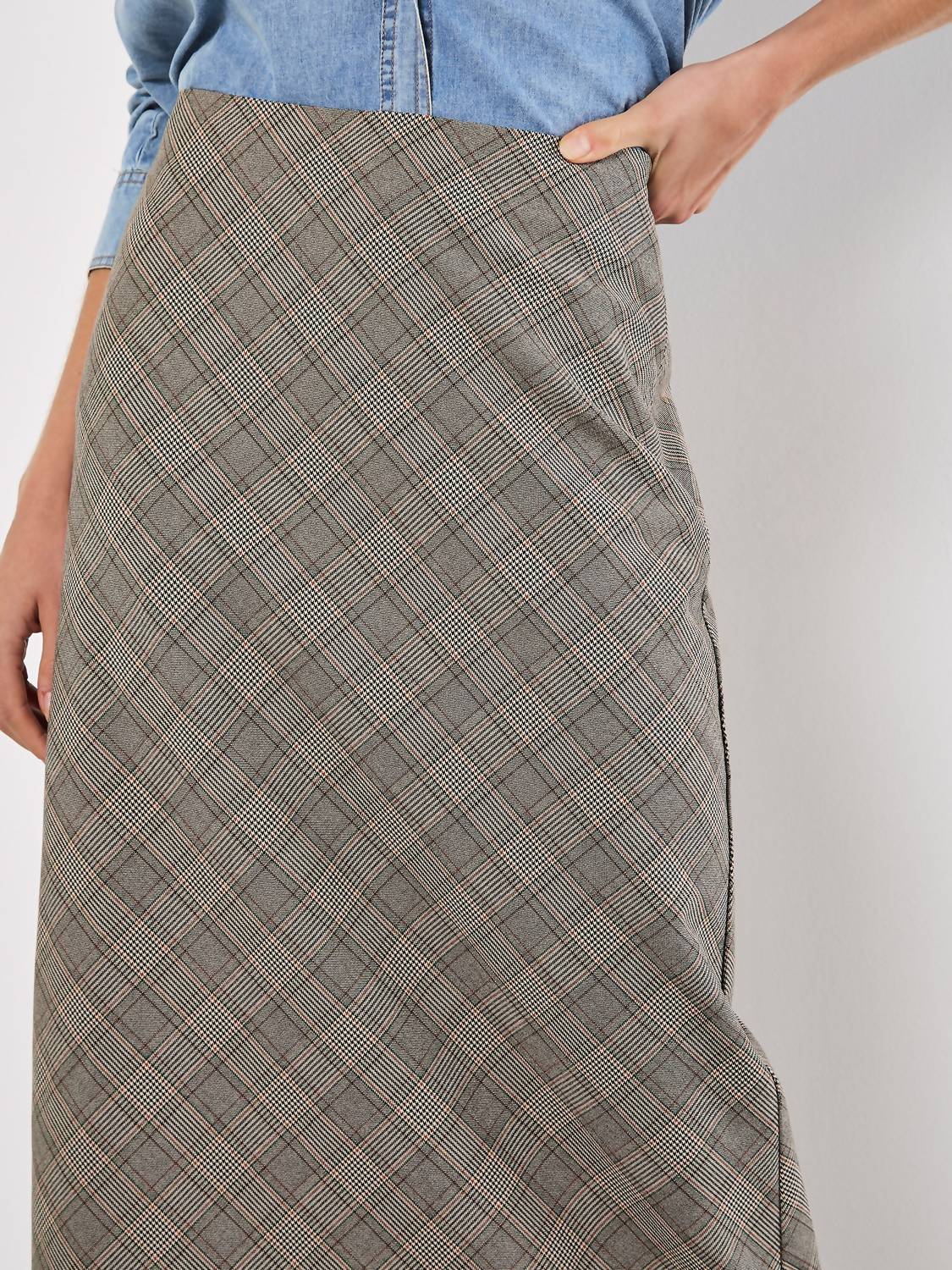 Apricot - Heritage Check Bias Maxi Skirt