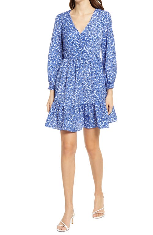 Eliza J Floral Surplice Neck Long Sleeve Fit & Flare Dress in, Size 4