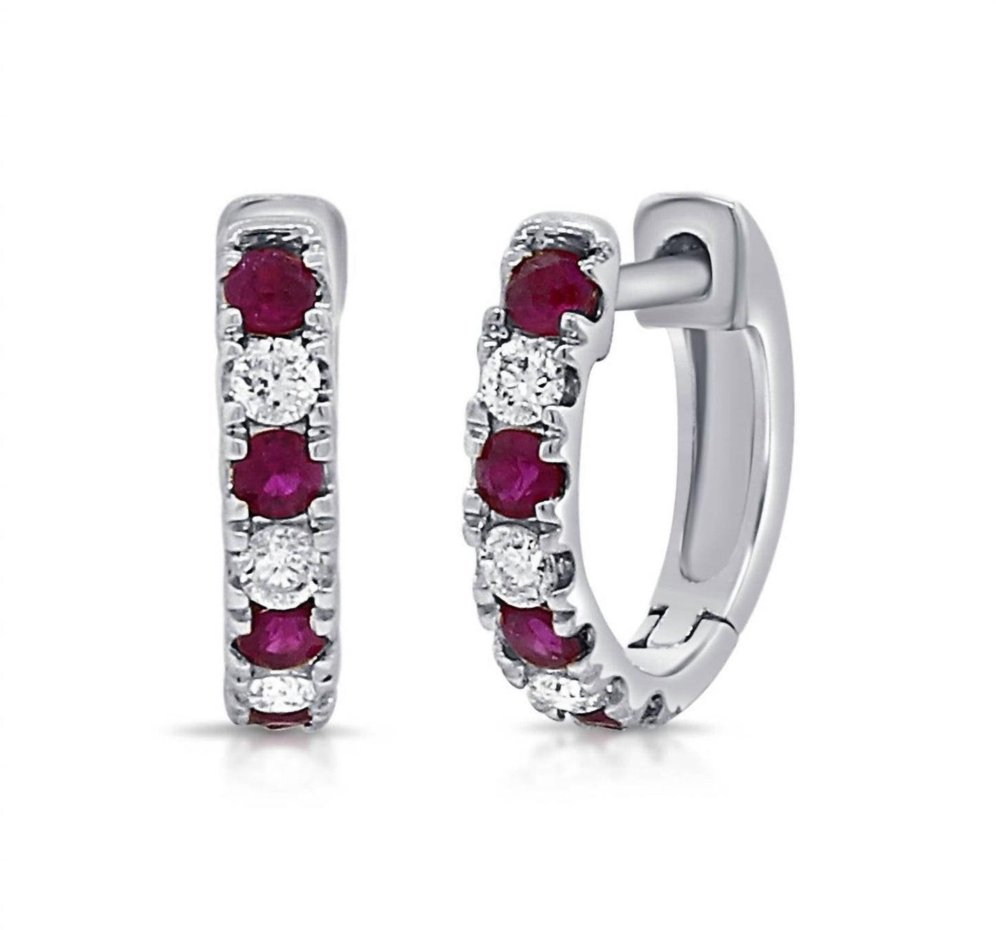 Diana M Jewels - 0.14ct Diamond And 8 Rubbies Huggie Earrings