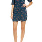 Charles Henry Floral Ruched Minidress in Navy Bouquet  Size Medium