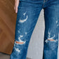 Judy Blue - Midrise Button Fly Trouser Flare With Distressing