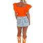 Day + Moon - Ribbed Ruffle Square Neck Top