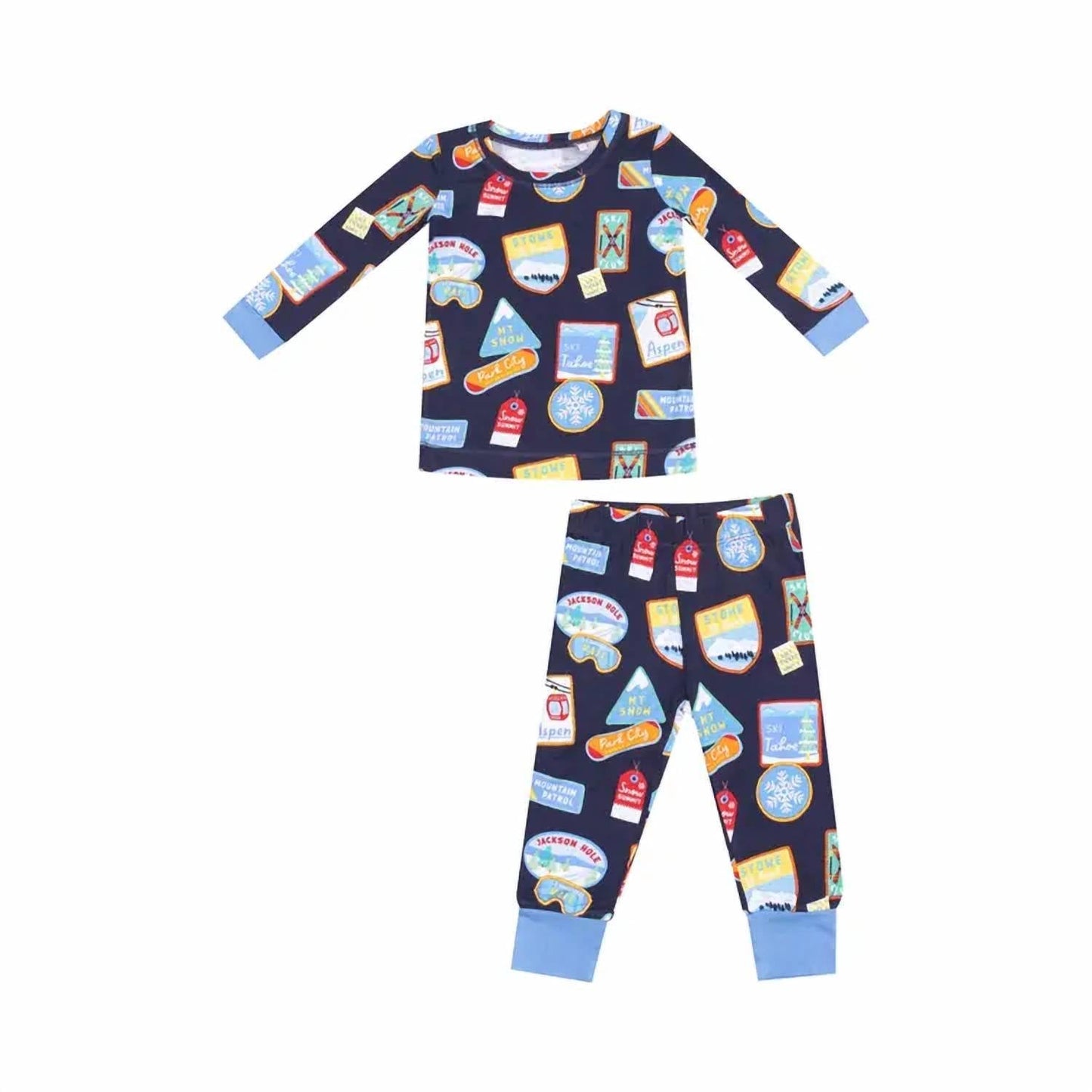 Angel Dear - Kid's Vintage Ski Patches Long Sleeve Loungewear Set
