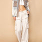 Pol - Oversized Contrast Lace Crochet Collared Button Down Shirt