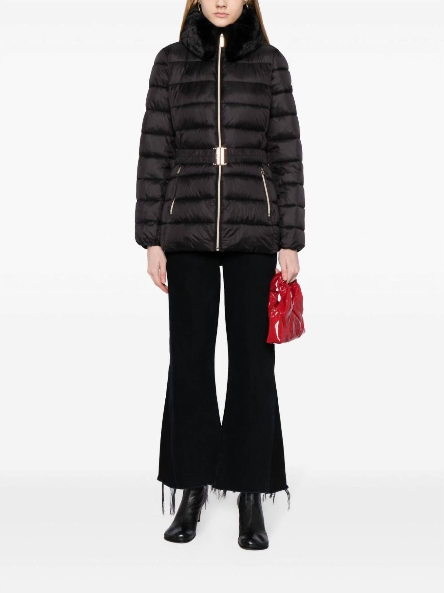 Michael Kors - Faux Fur Collar Belted Lightweight Down Puffer Coat
