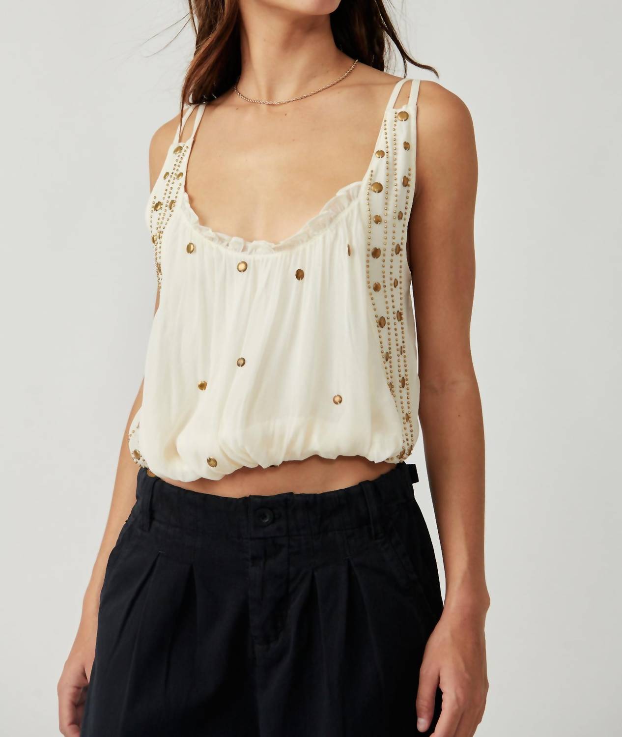 Free People - Virgo Bead-embellished Chiffon Tank