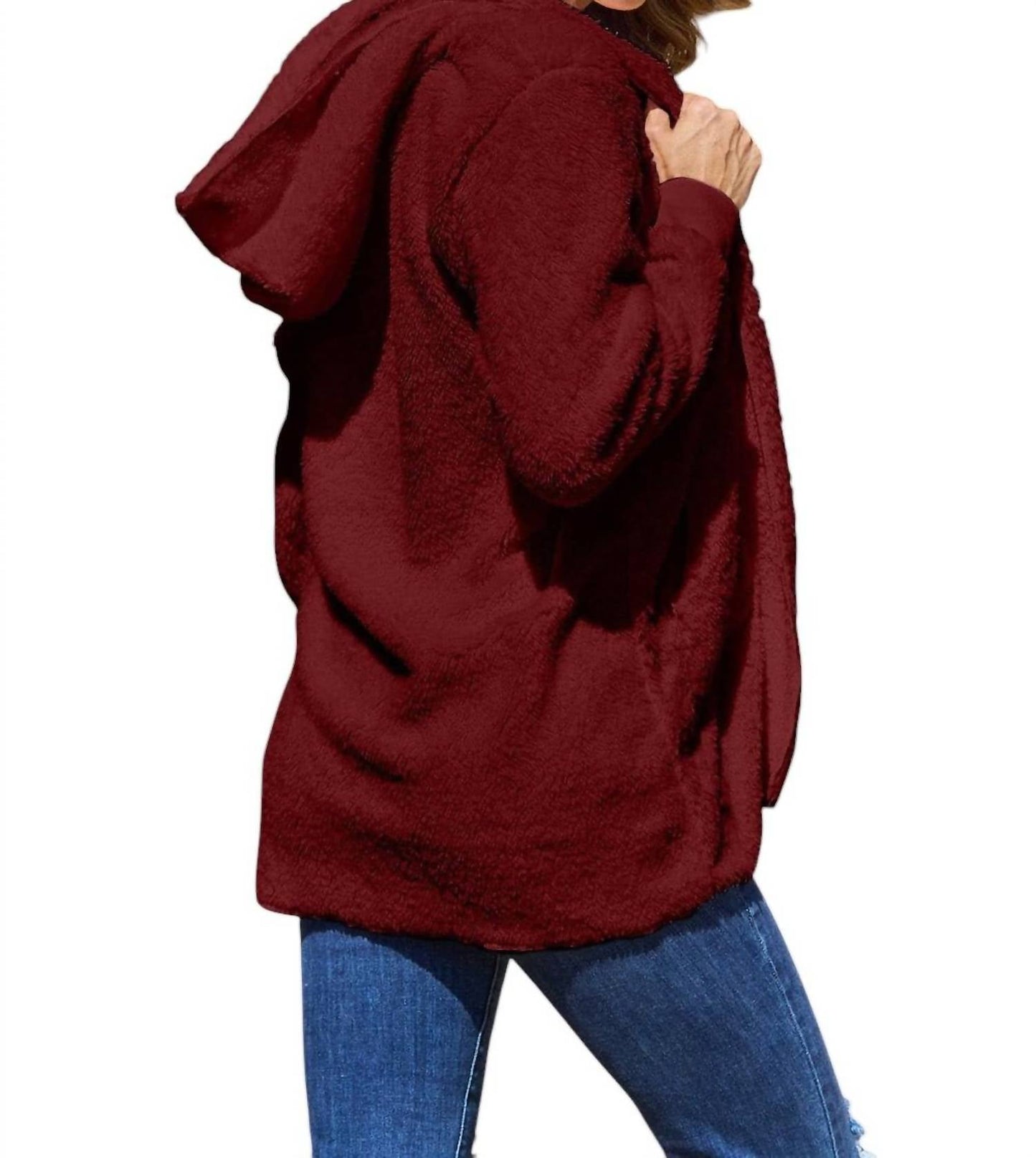 Double Take - Full Size Teddy Hooded Jacket with Pockets