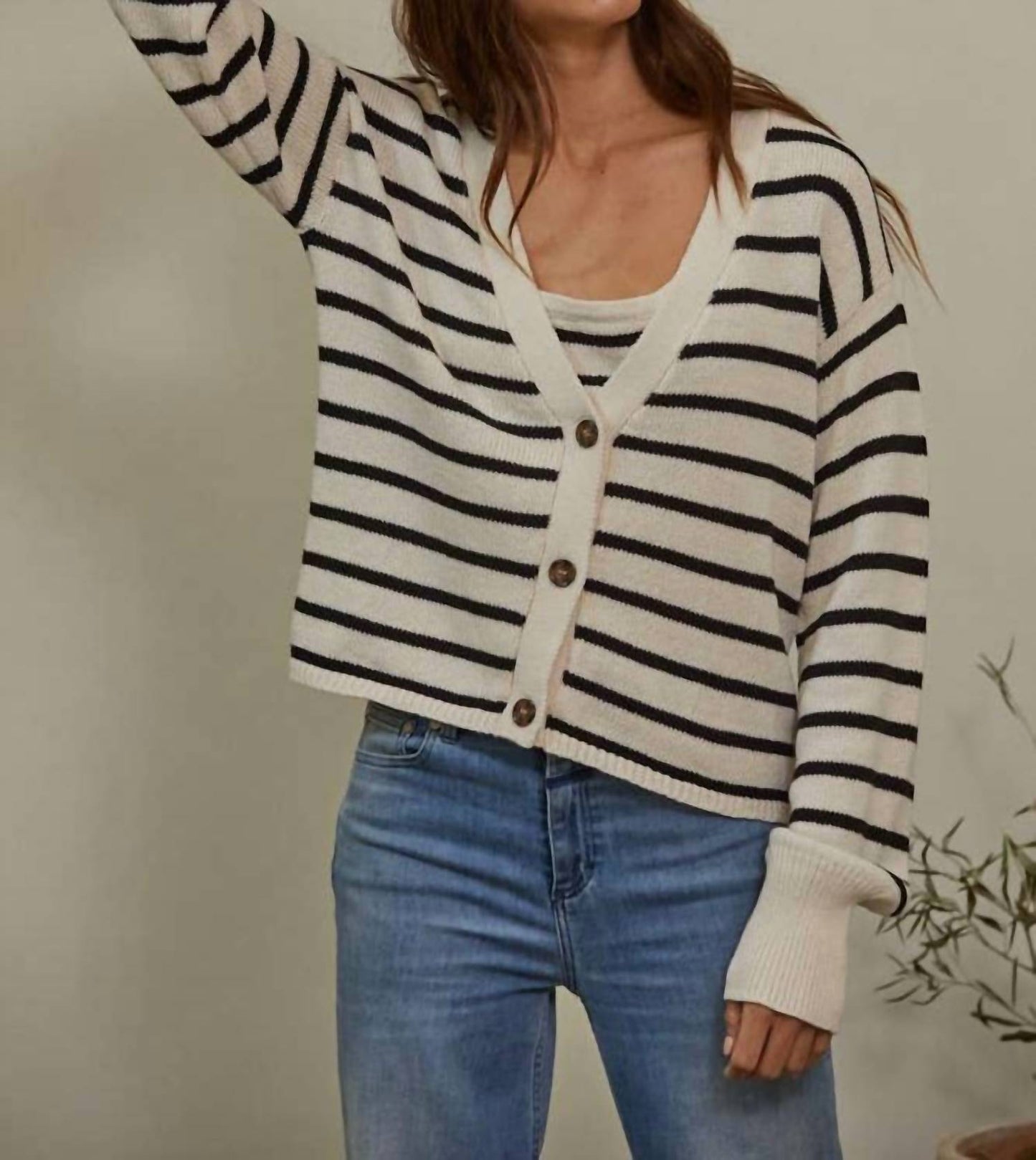 By Together - Knit Sweater Striped V-Neck Cardigan
