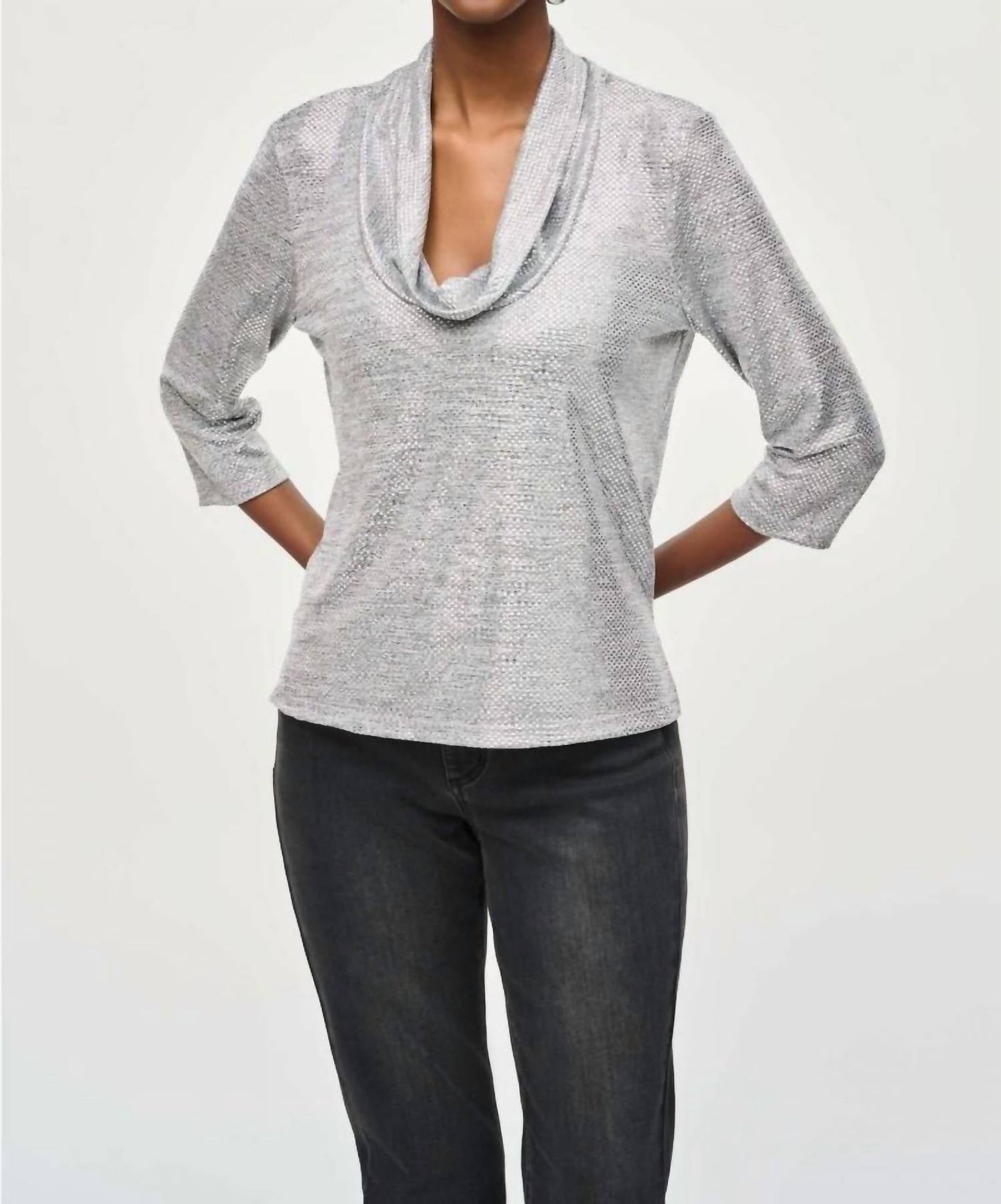 Joseph Ribkoff - Foiled Knit Cowl Neck 3/4 Sleeve Top