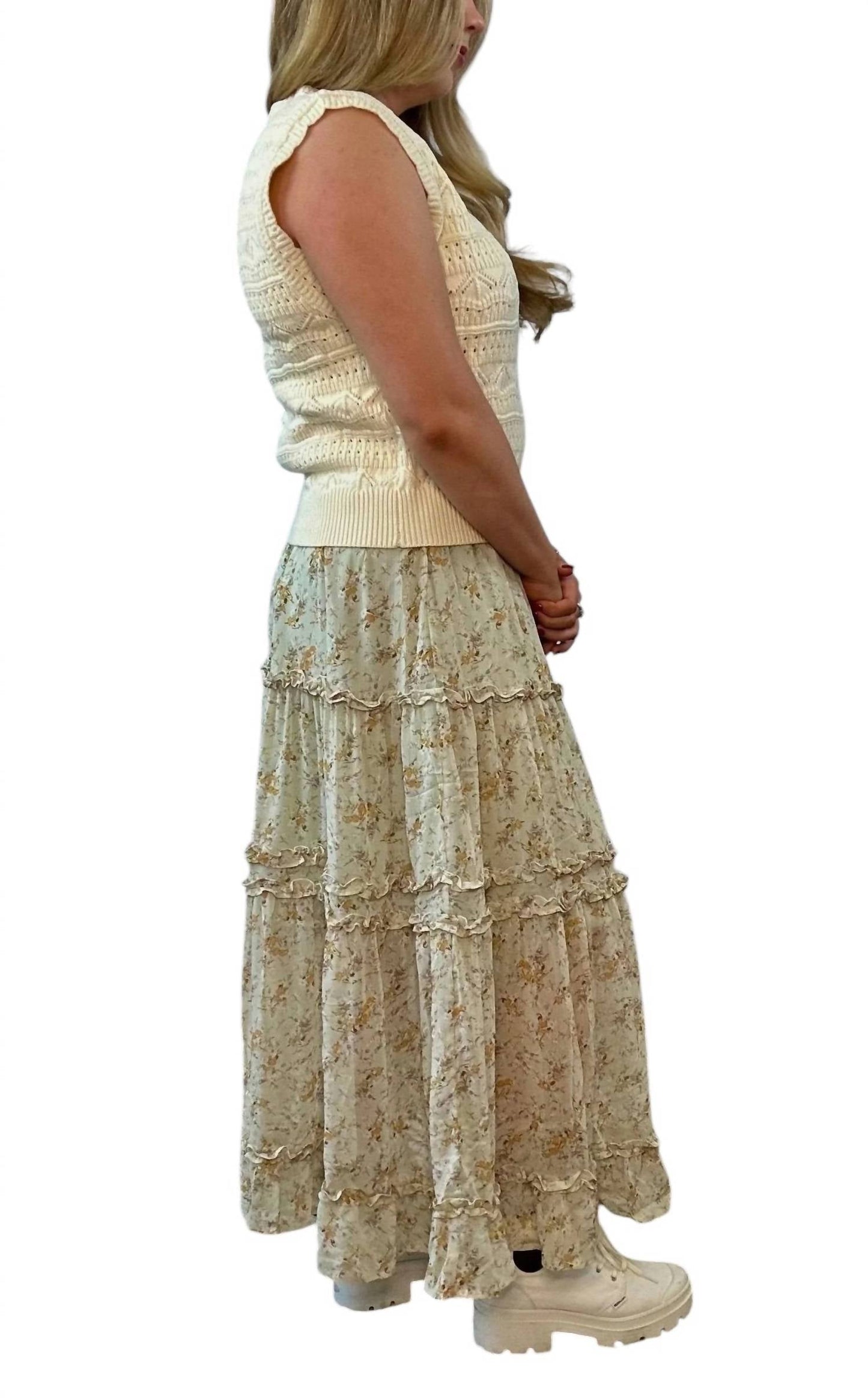 &Merci - Floral Ruffle Hem Midi Skirt