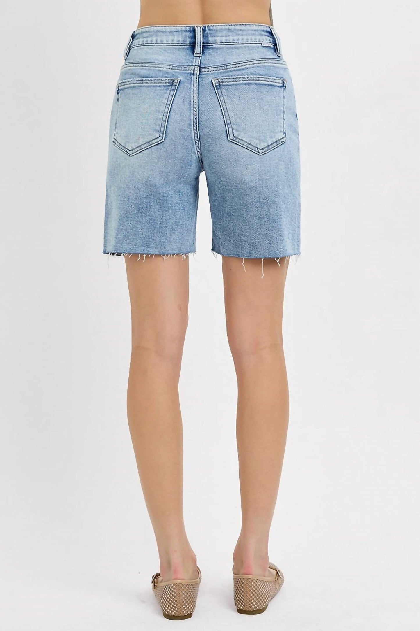 Risen - Curvy Tummy Control High Rise Mid Length Raw Cut Hem Shorts