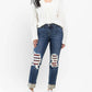 Judy Blue - “charlotte” Midrise Buffalo Plaid Patch Destroyed Boyfriend Jeans