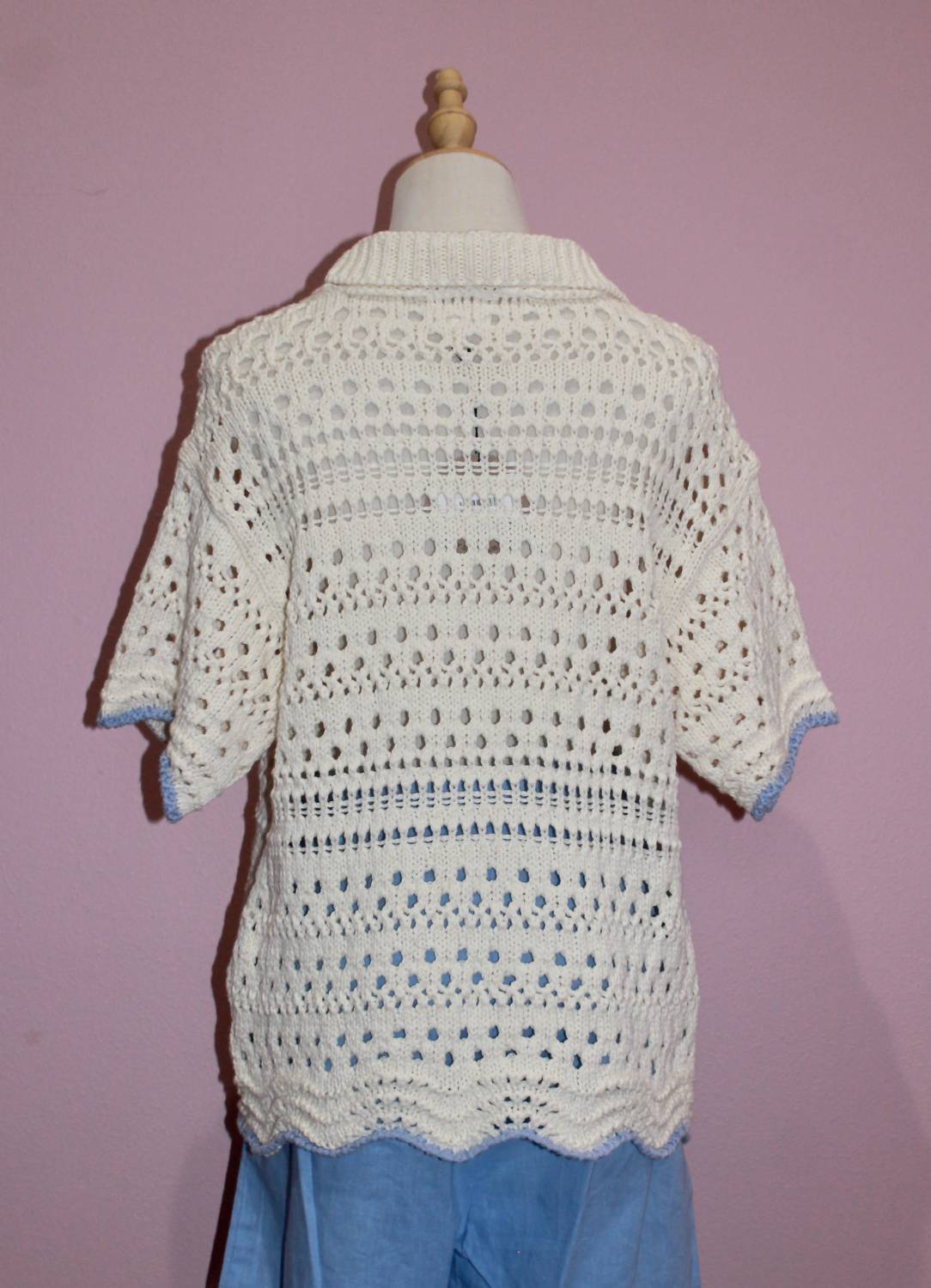 Aaron & Amber - Button Down Wave Trim Collared Sweater