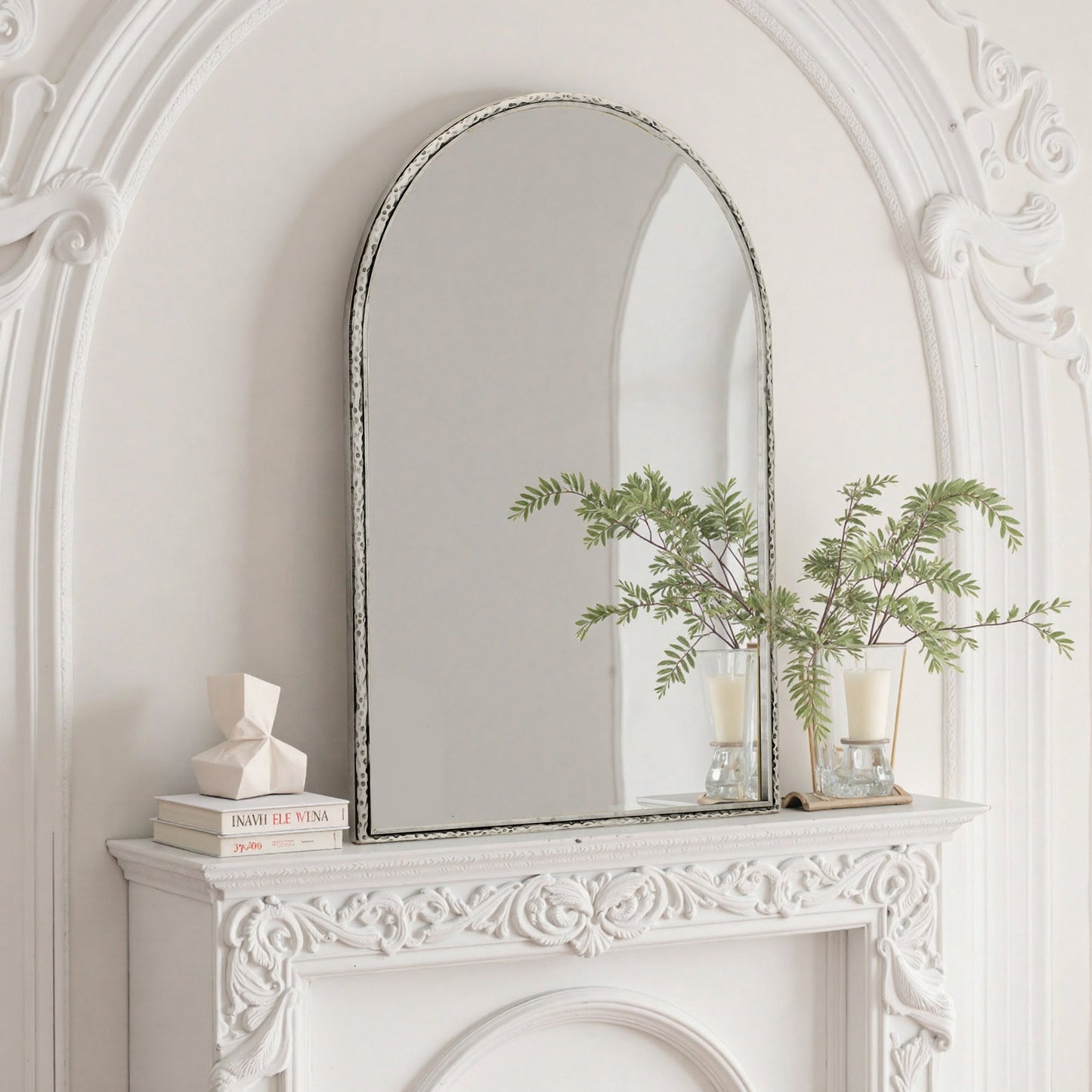 Arched Silver Wall Mirror with Tempered Glass Metal Frame