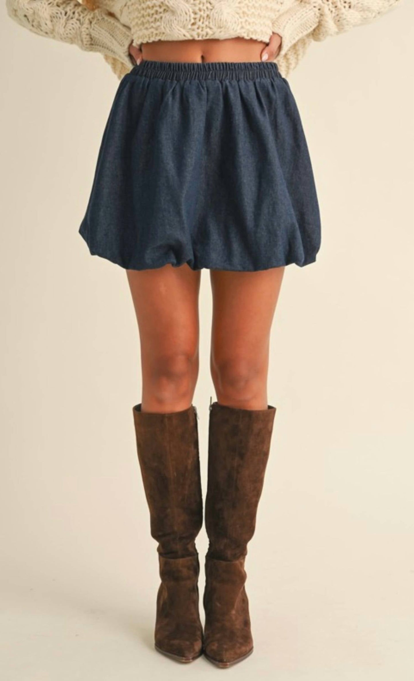 Klesis - Denim Balloon Bubble Mini Skirt