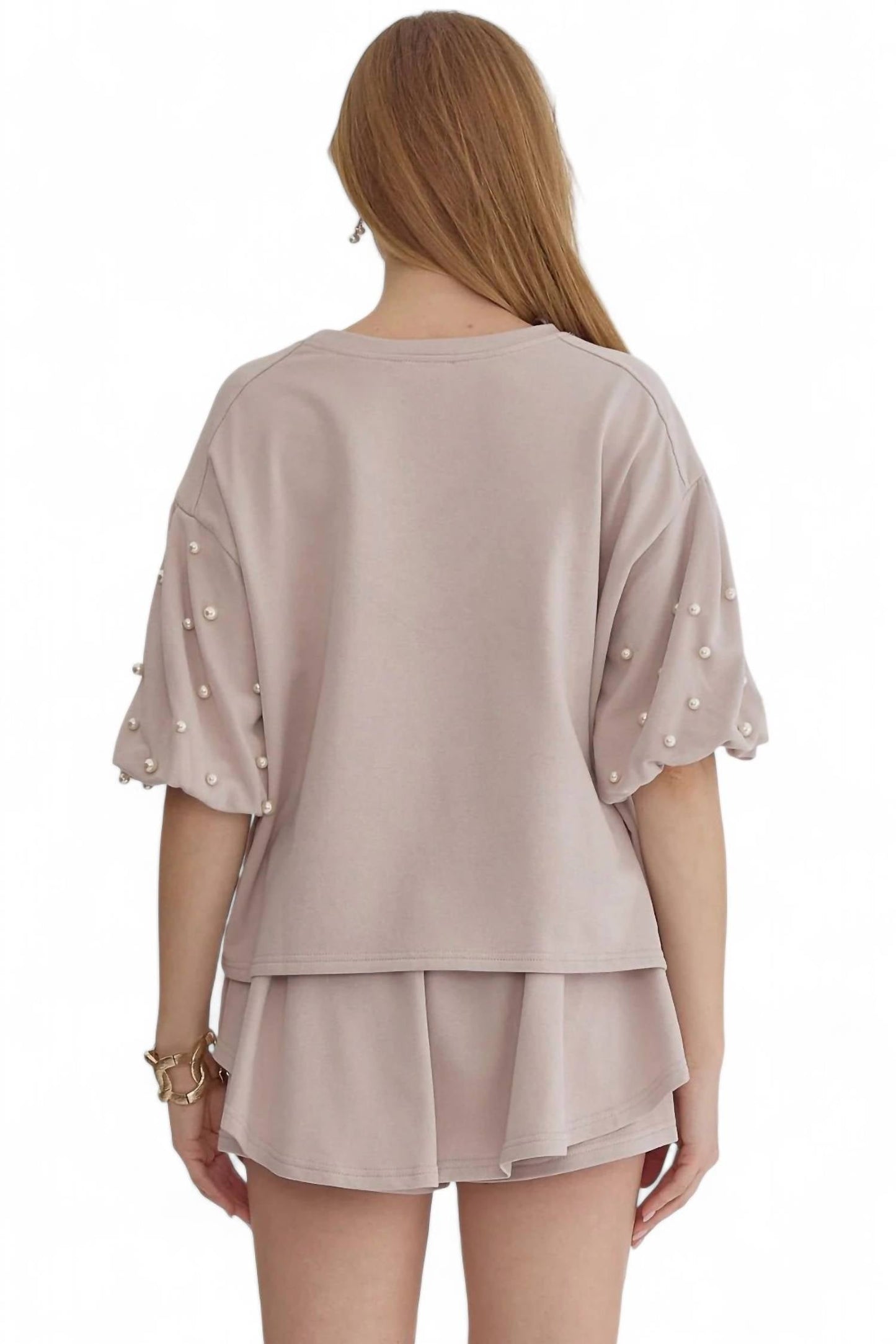 Entro - PEARL EMBELLISHED BUBBLE SLEEVE TOP
