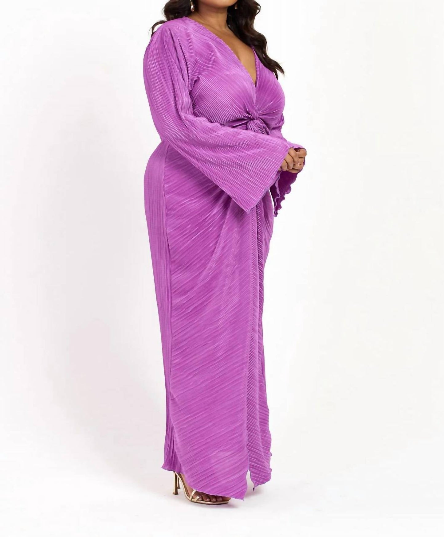 Fashion Szn Curve - Plisse Flare Sleeve Midaxi Dress