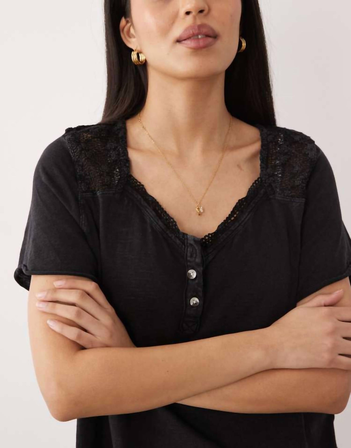 Free People - Heriloom Henley Button Up Tee