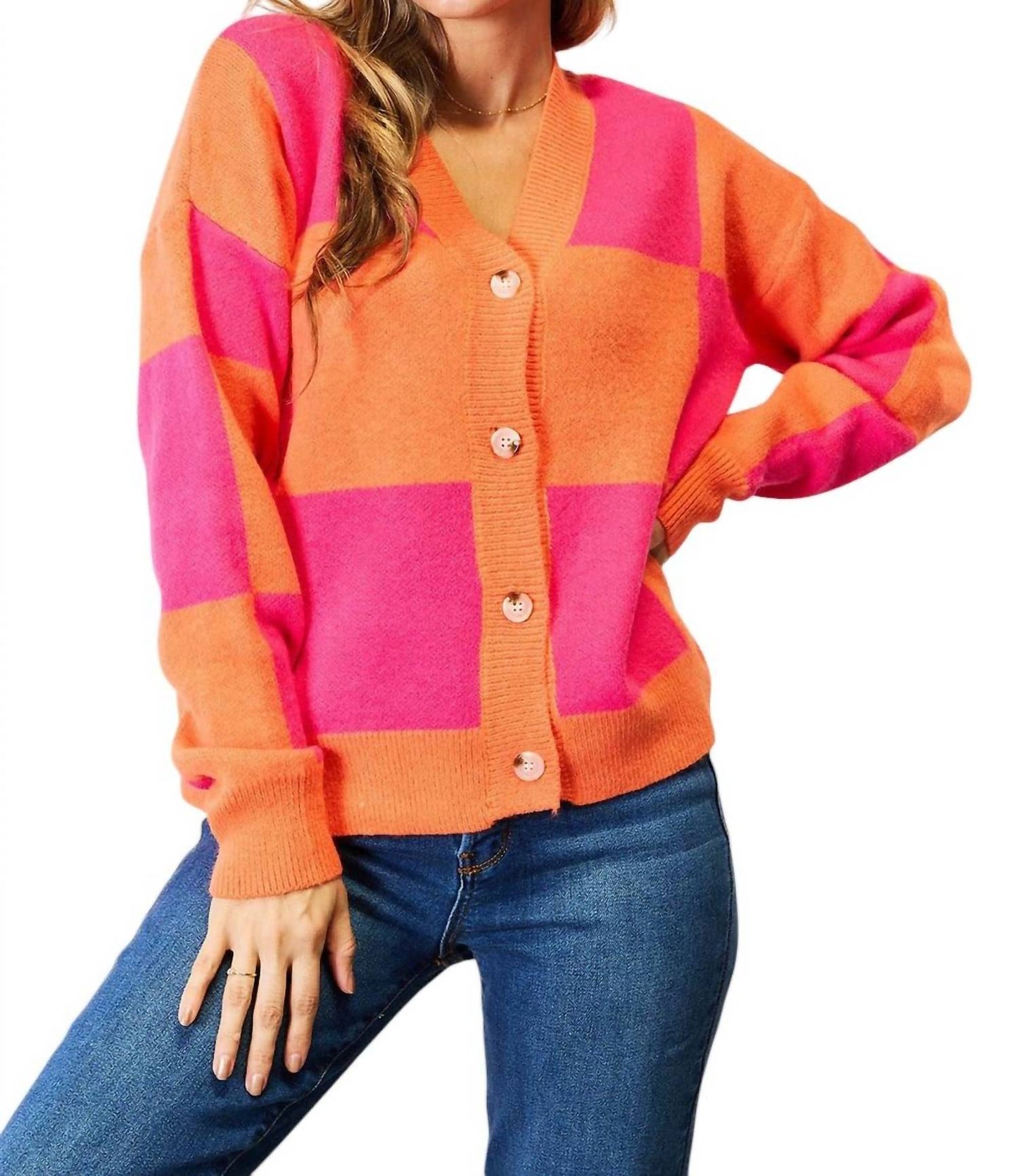 Double Take - Woven Right Checkered Cardigan