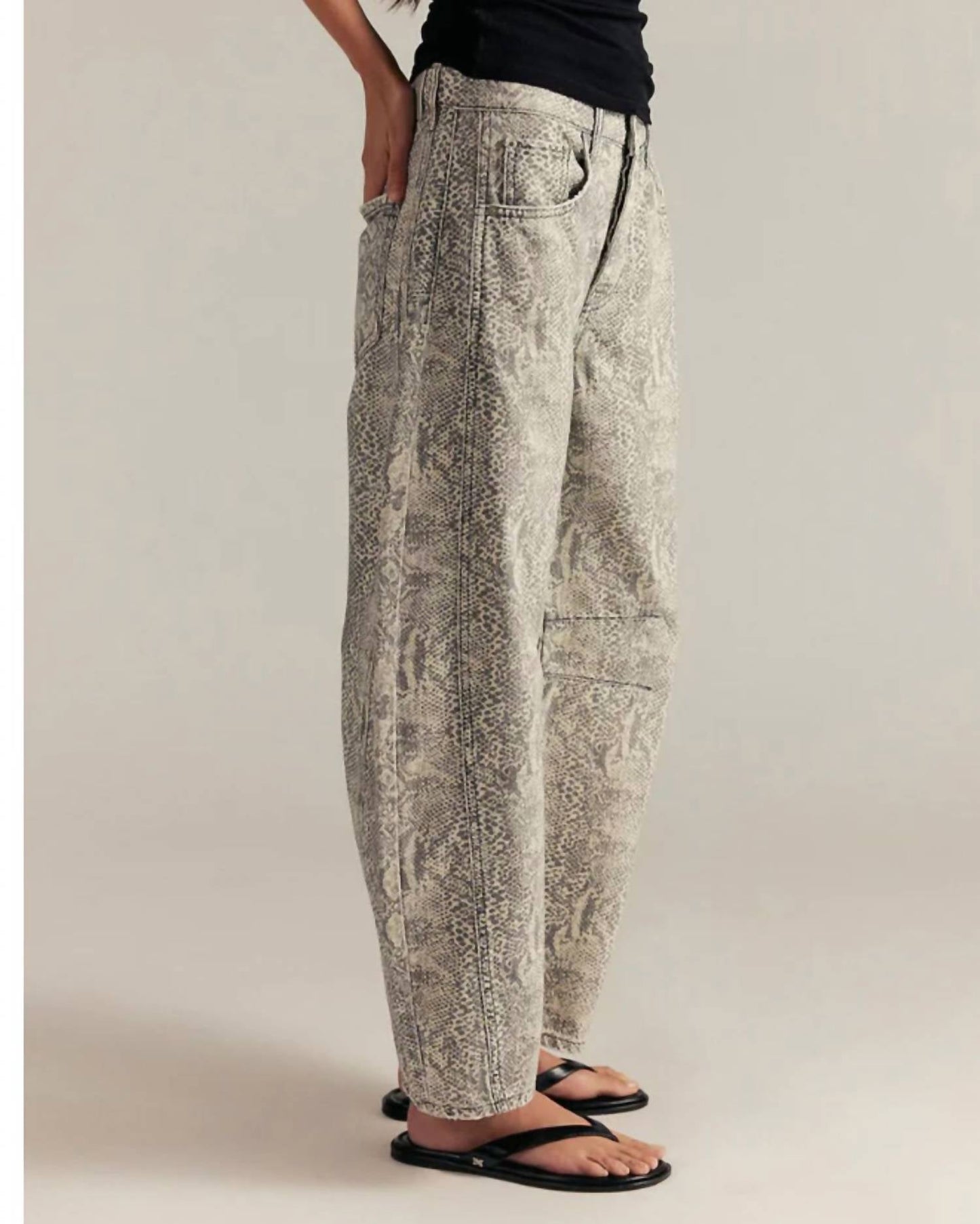 Free People - Good Luck Printed Mid Rise Barrel Jeans