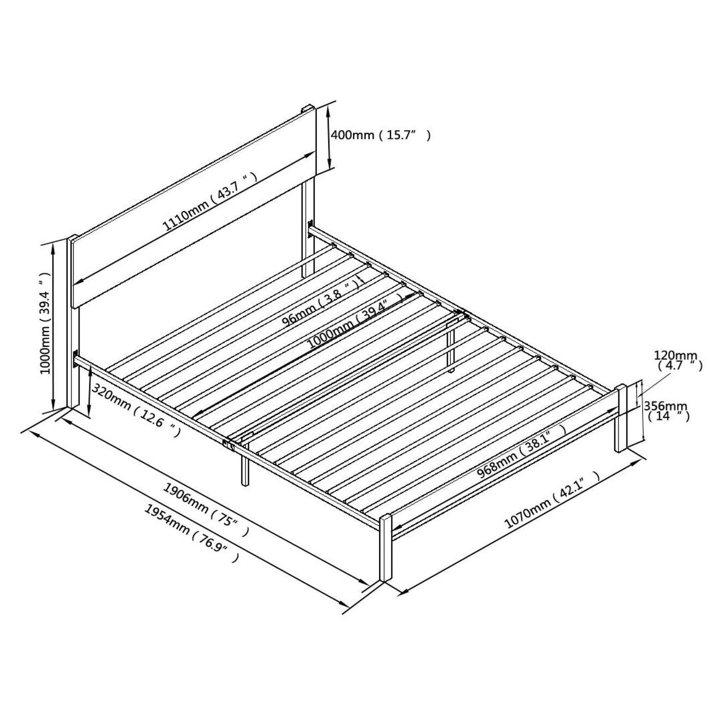 Modern Twin Size Metal Bed Frame Sturdy System Metal & Wood - Black