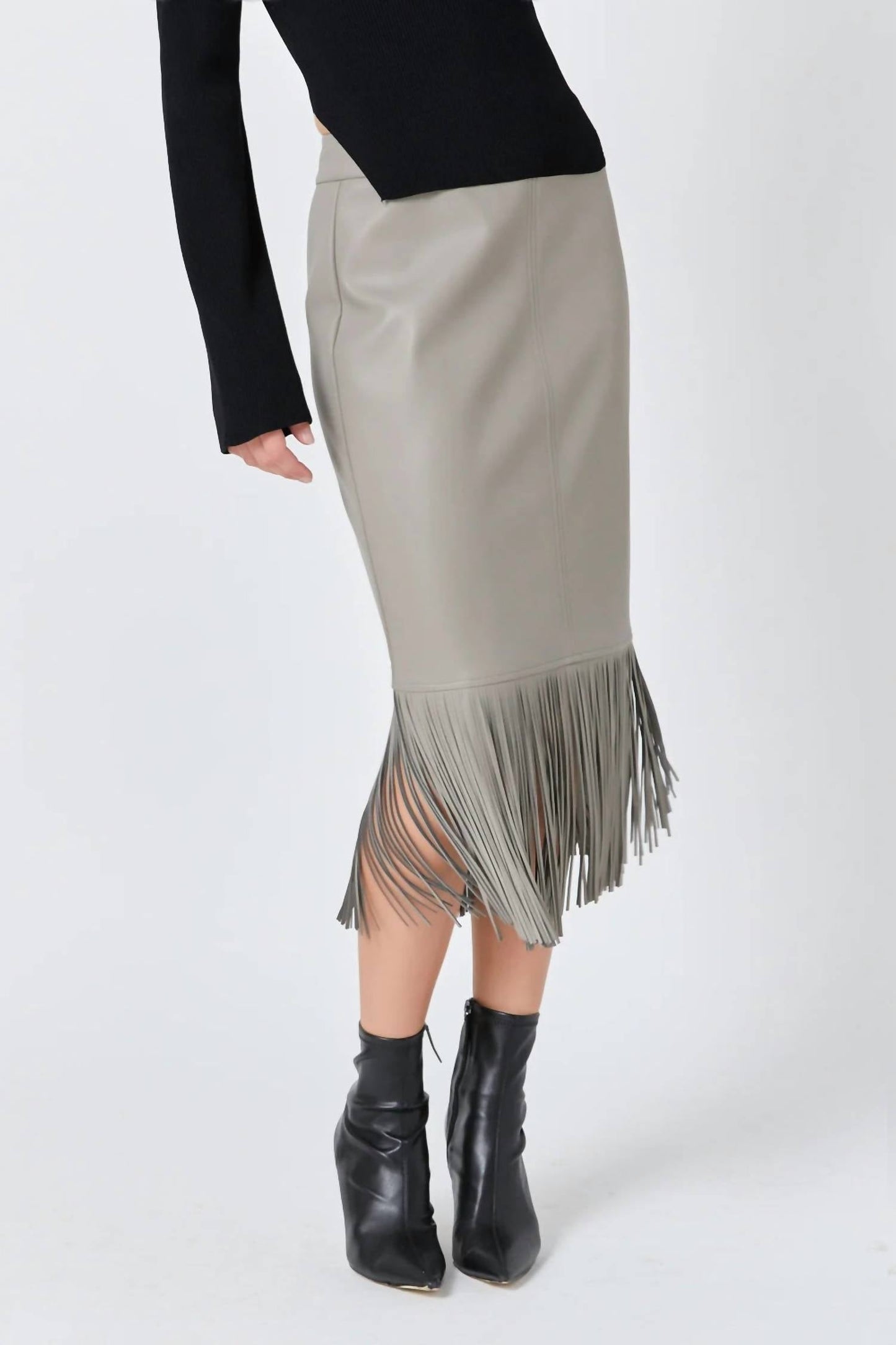 Endless Rose - Faux Leather Fringe Midi Skirt