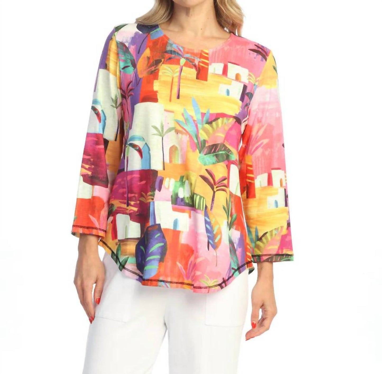 Jess & Jane - Cancun Round Neck 3/4 Sleeve Top