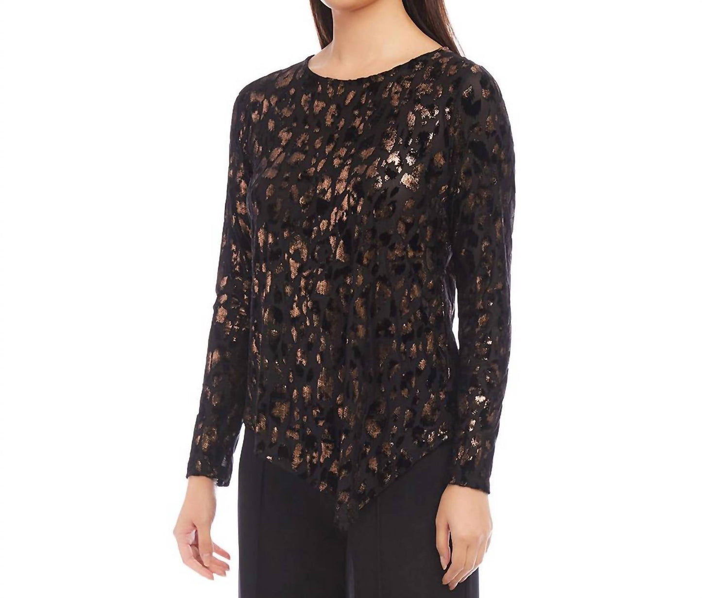 Karen Kane - Petite Size Velvet Burnout Asymmetric Top