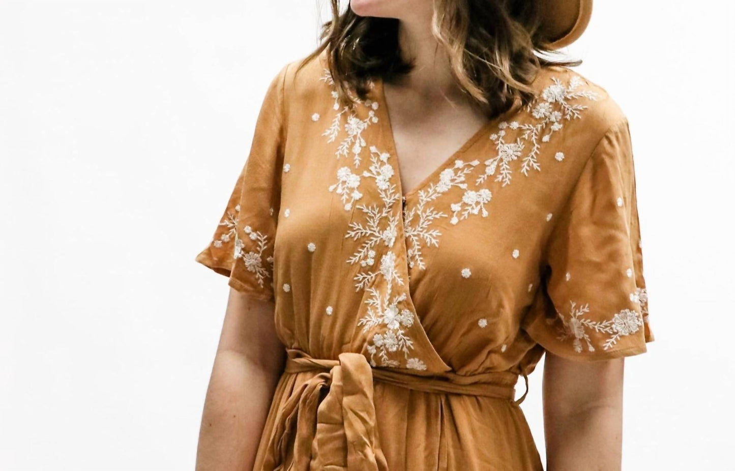 Polagram - Floral Embroidered Ruffle Midi Maxi Dress