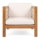 Outdoor Club Chair with Rope Arm and Cushions - Beige / Teak