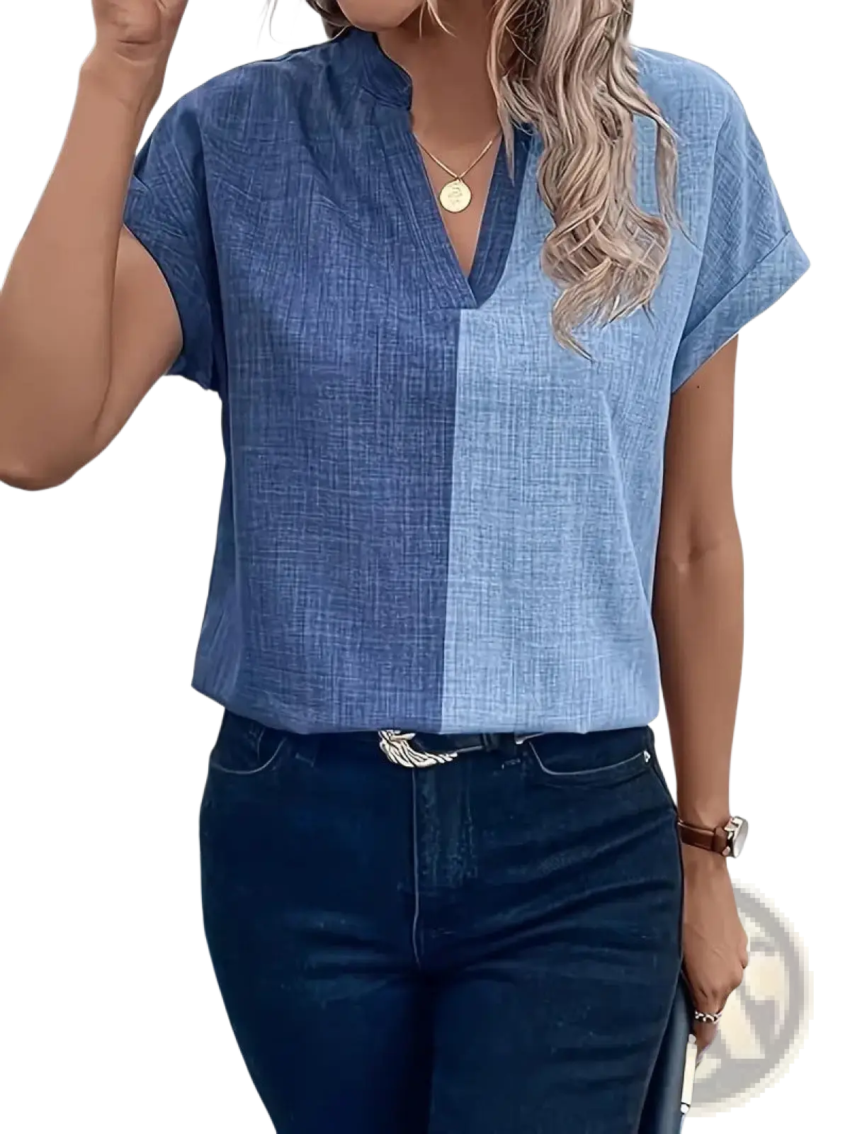 Abstract Print V-neck Stretch Satin Blouse