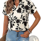 Abstract Print V-neck Stretch Satin Blouse