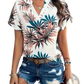 Abstract Print V-neck Stretch Satin Blouse