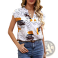 Abstract Print V-neck Stretch Satin Blouse