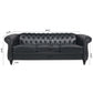 84.65" Black PU Rolled Arm Chesterfield Three Seater Sofa