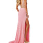 Rachel Allan - Beaded Tulle Deep V-neckline Prom Dress
