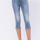 Judy Blue - Mid Rise Lite Wash Destroyed Skinny Fit Capri