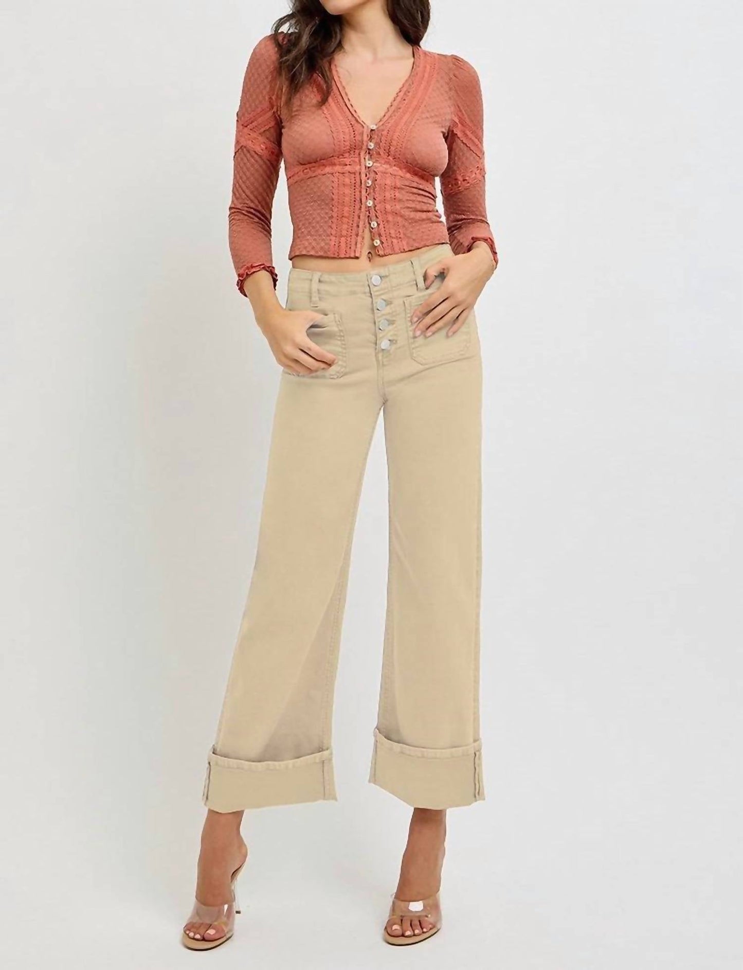 Risen - Latte High Rise Cuffed Jeans