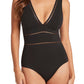 Sea Level Spliced Plunge One-Piece in Black, Size 8 Us