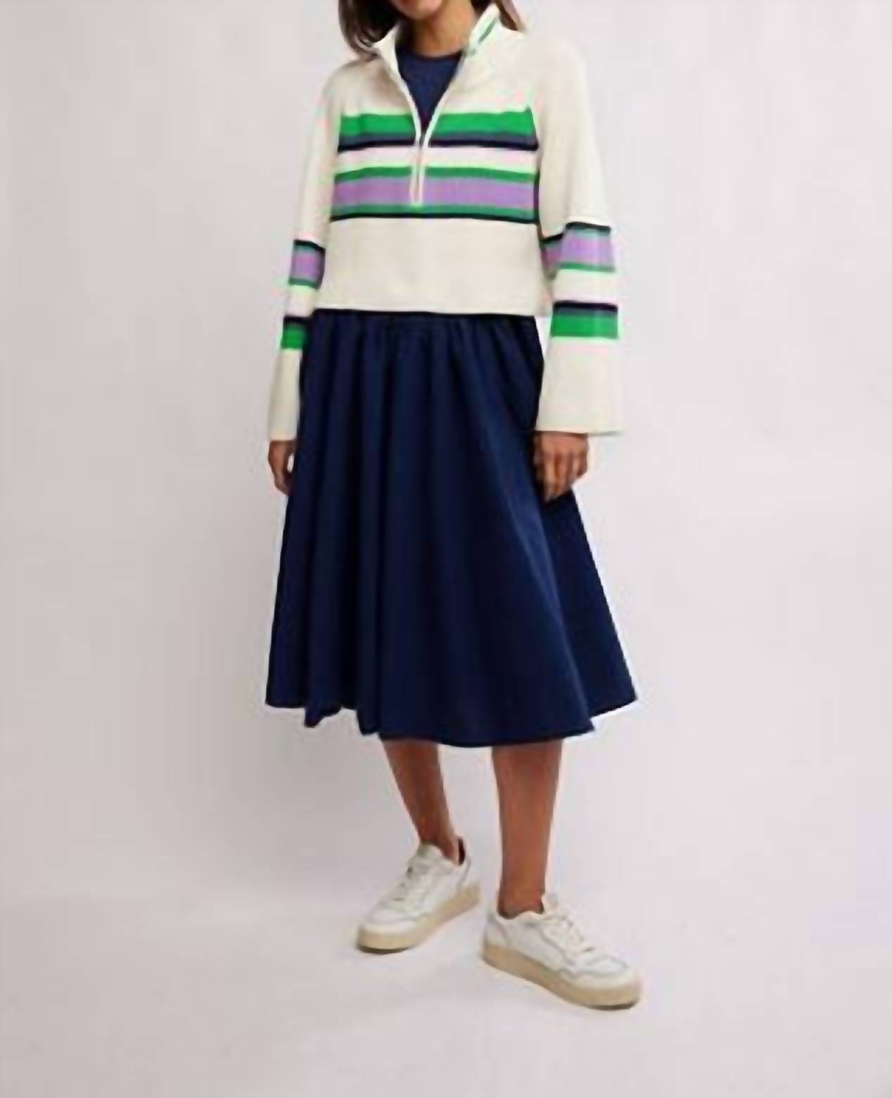 Free People - Striped Greta Half Zip Sweater