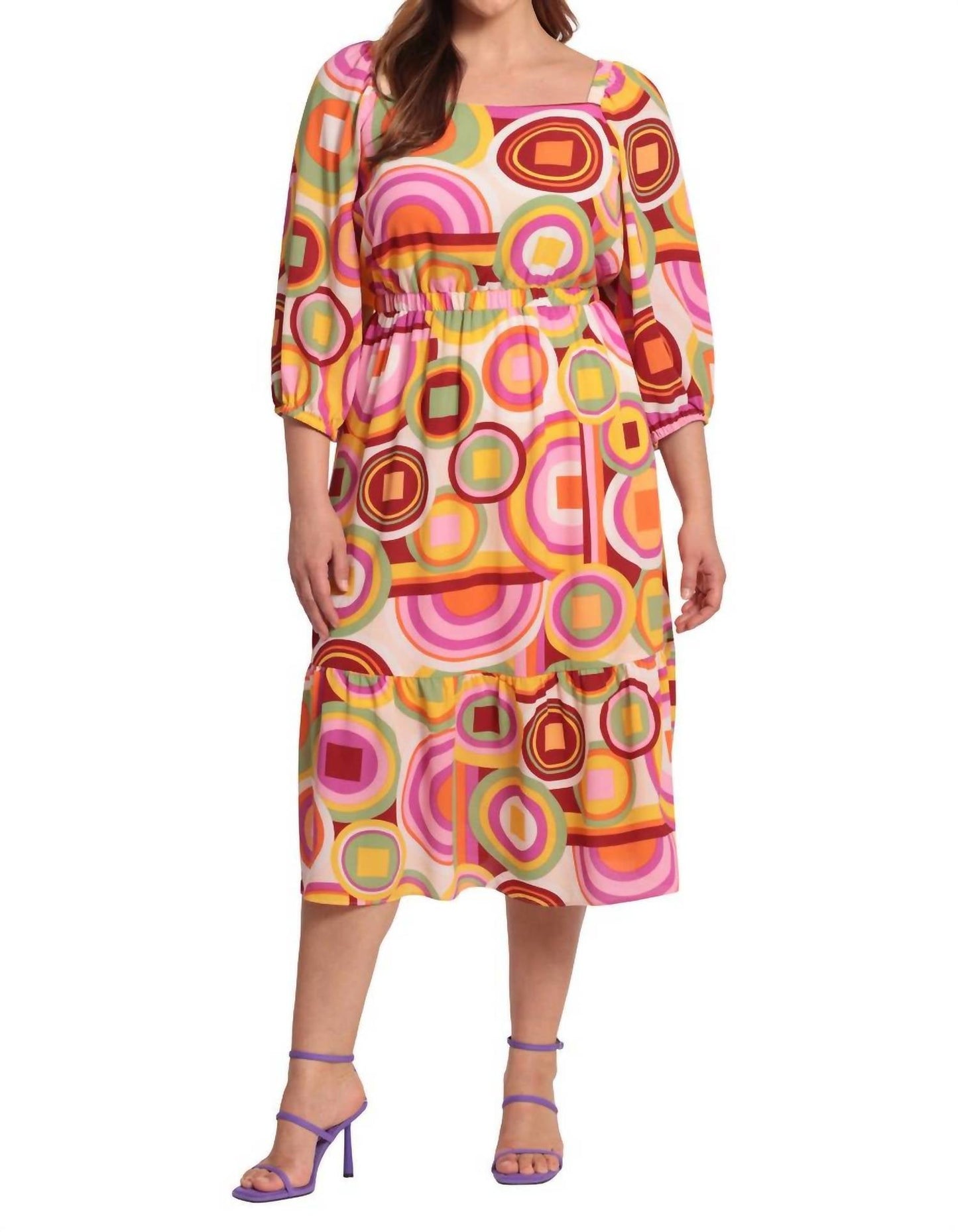 Donna Morgan - Abstract Print 3/4 Sleeve Midi Dress