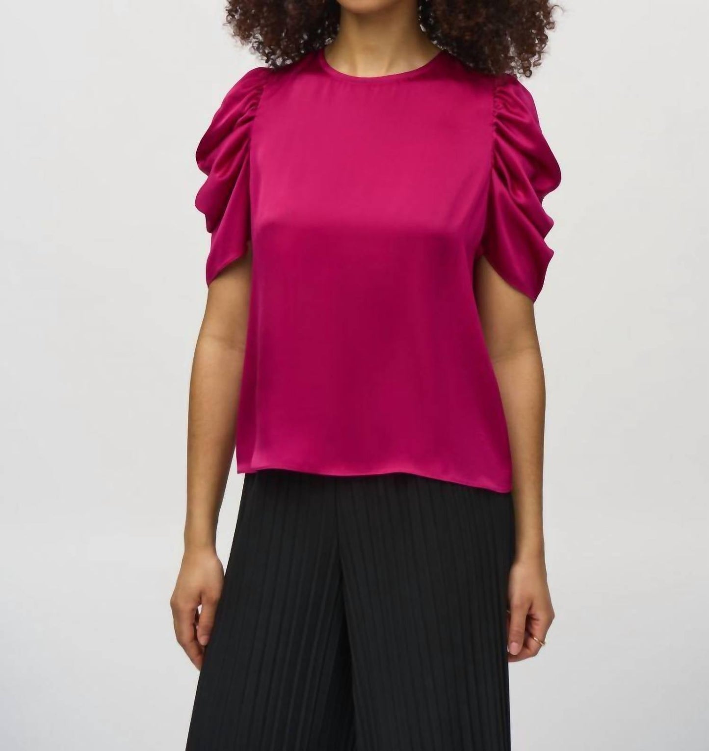 Joseph Ribkoff - Crew Neck Shirred Sleeve Satin Top