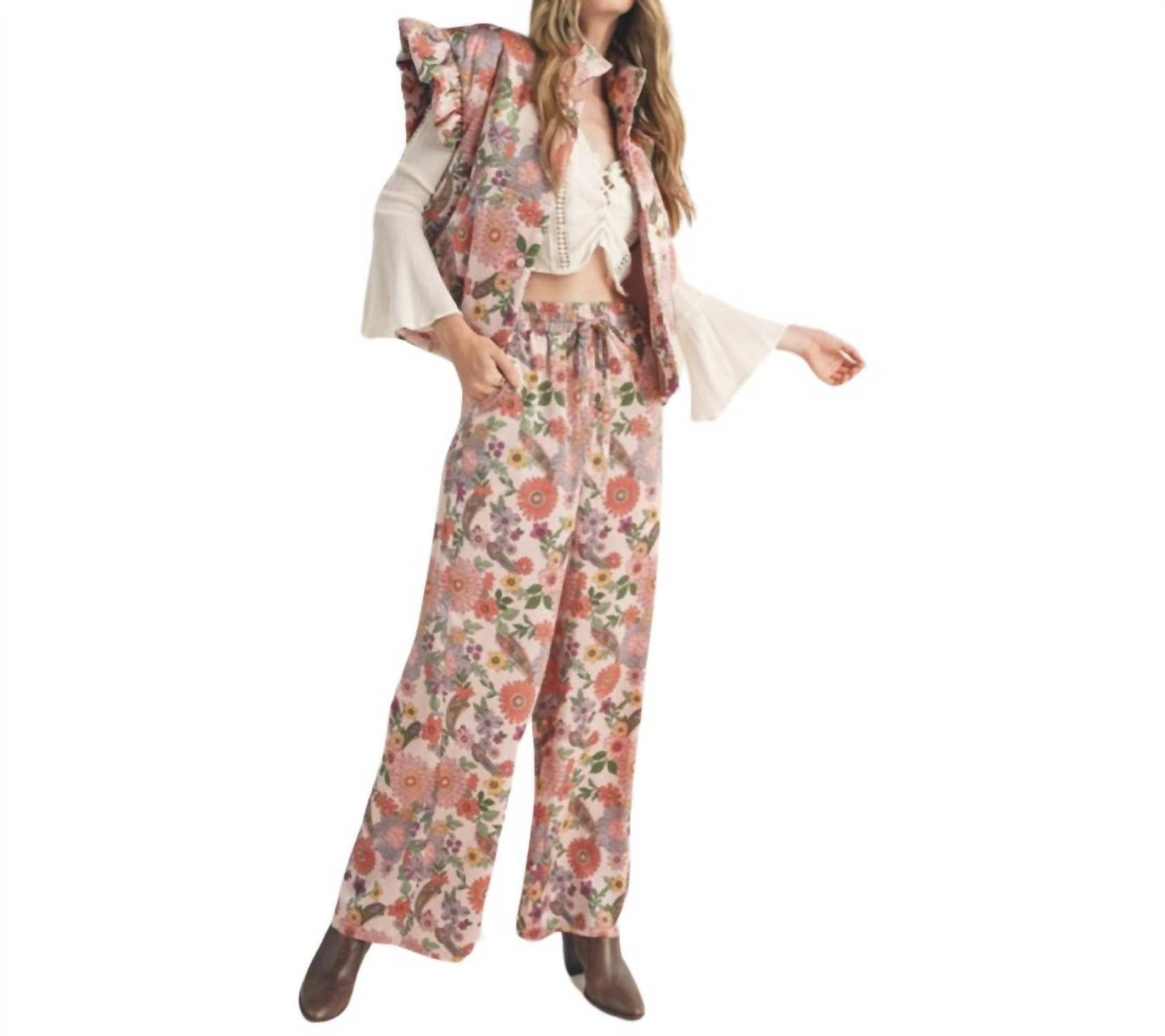 &Merci - Flutter Sleeve Floral Puff Vest
